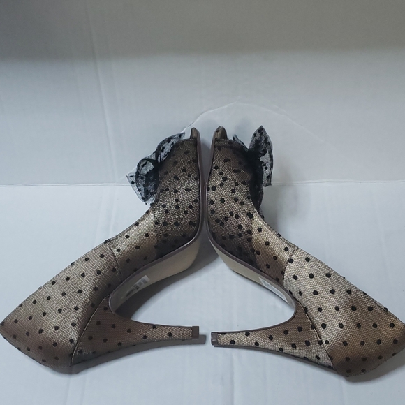 Heart In D Peep Toe Black Tan Pokadot Heels - Picture 11 of 16